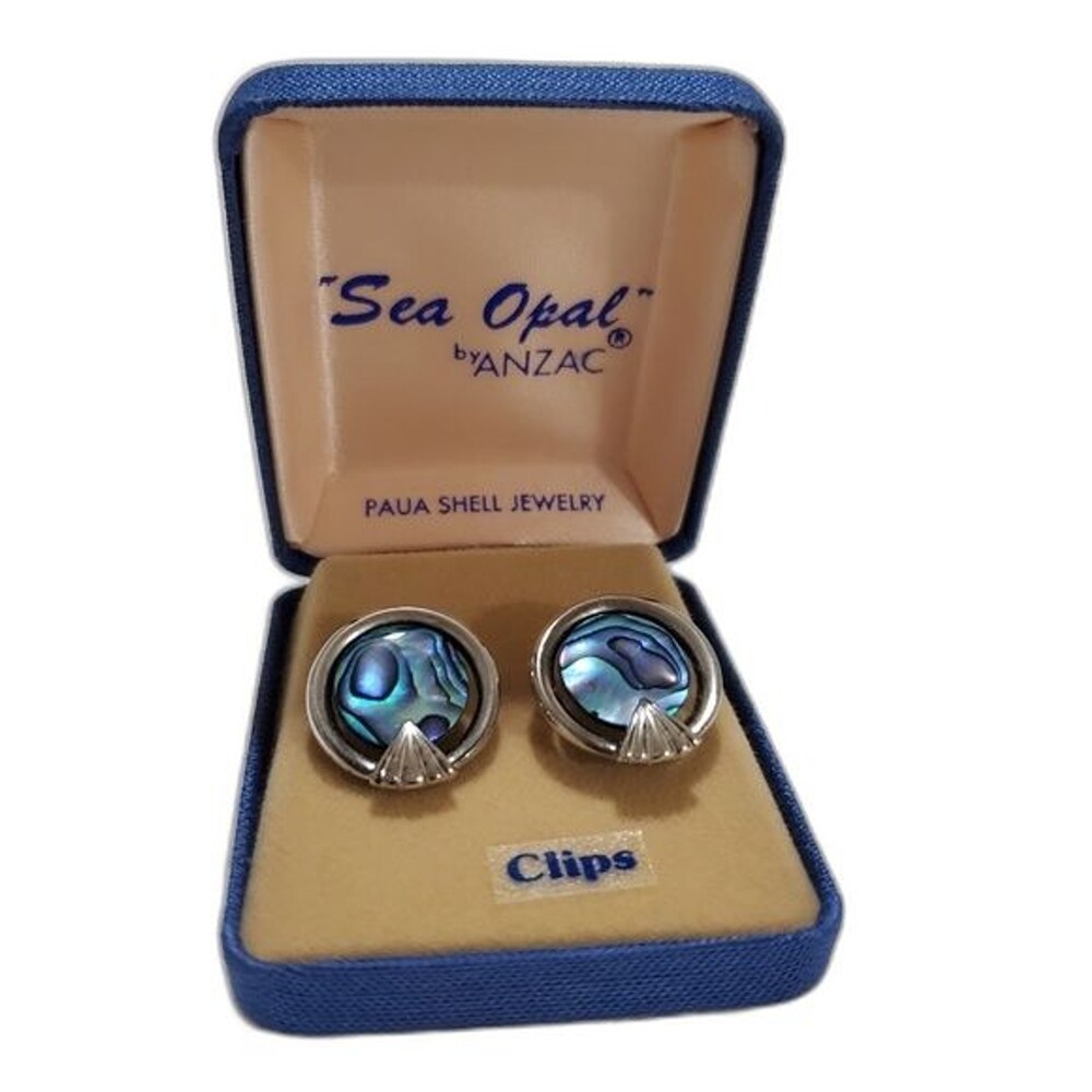 Sea Opal clip on paua shell earrings by Anzac NEW